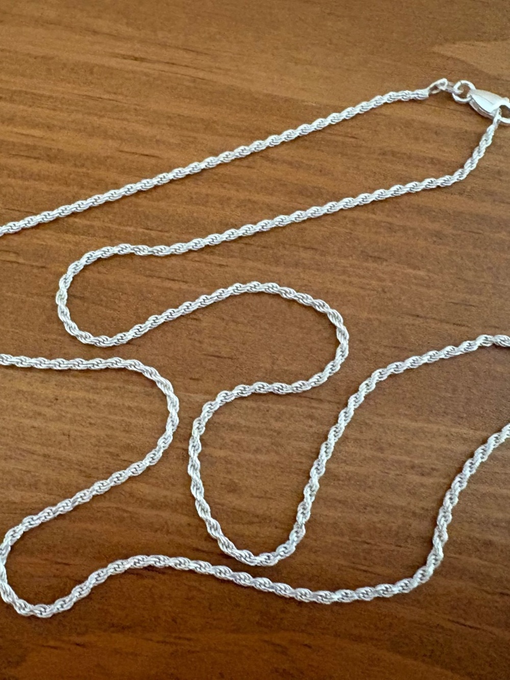 22" x 2mm  .925 Sterling Silver Rope Chain Necklace with Lobster Clasp, Italy
